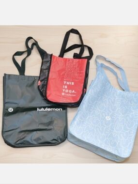 Lululemon Tote Bag Set Of 3 Large Small Green Black Red Blue Reusable Shopping